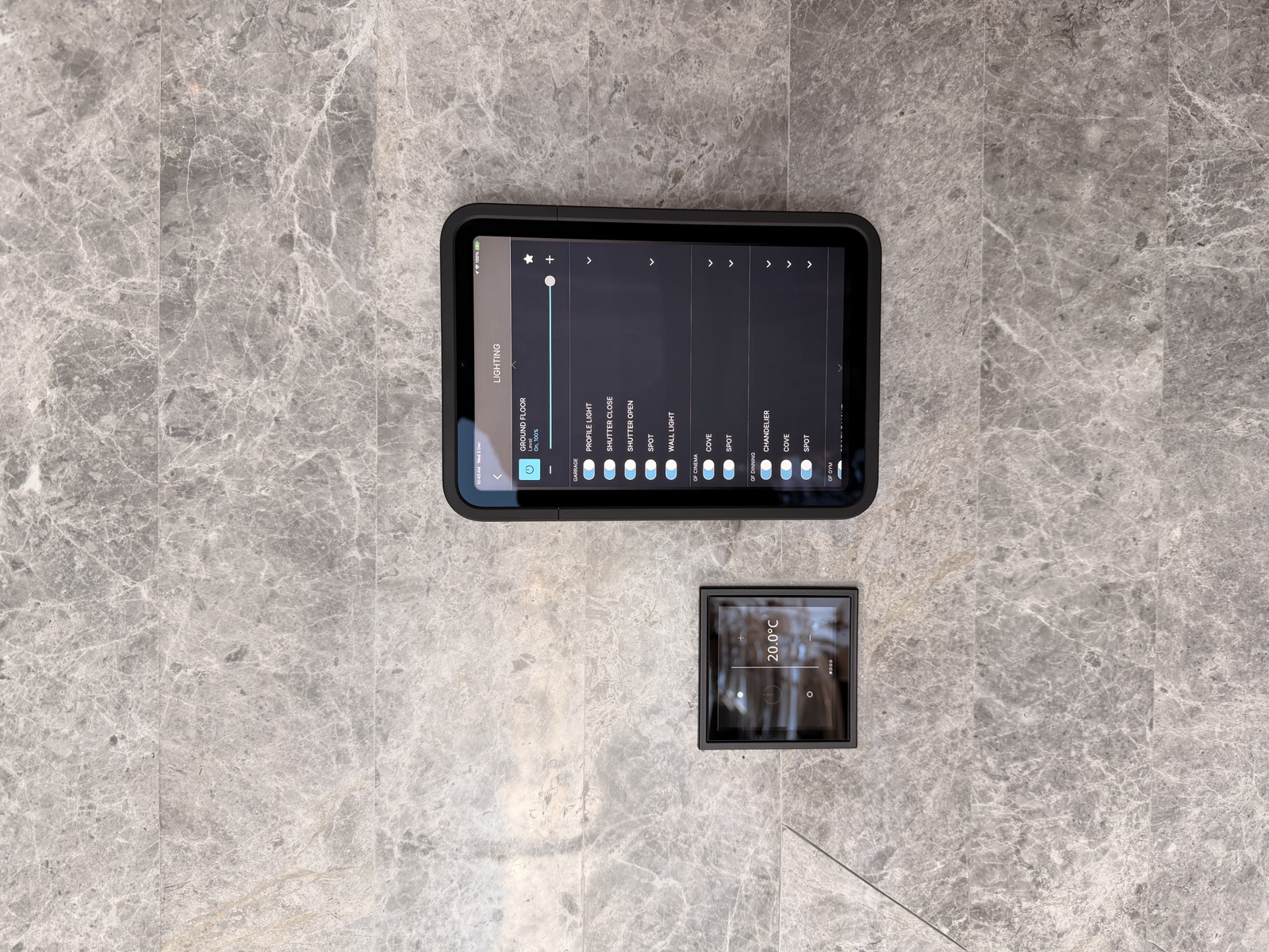 Wall-mounted lighting touchscreen and thermostat